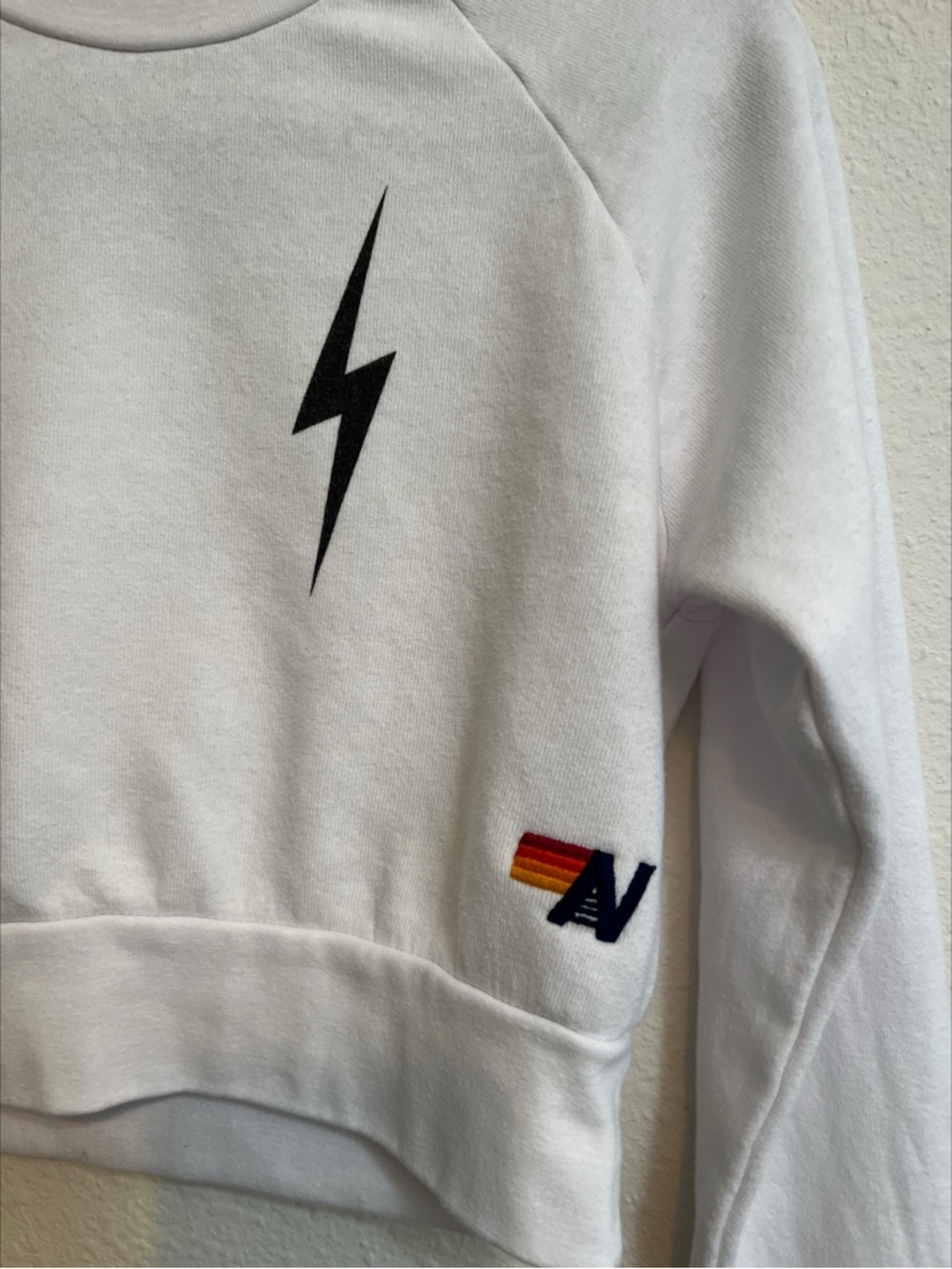 #1726 Aviator Nation Bolt Cropped Sweatshirt White XS - Picture 6 of 7